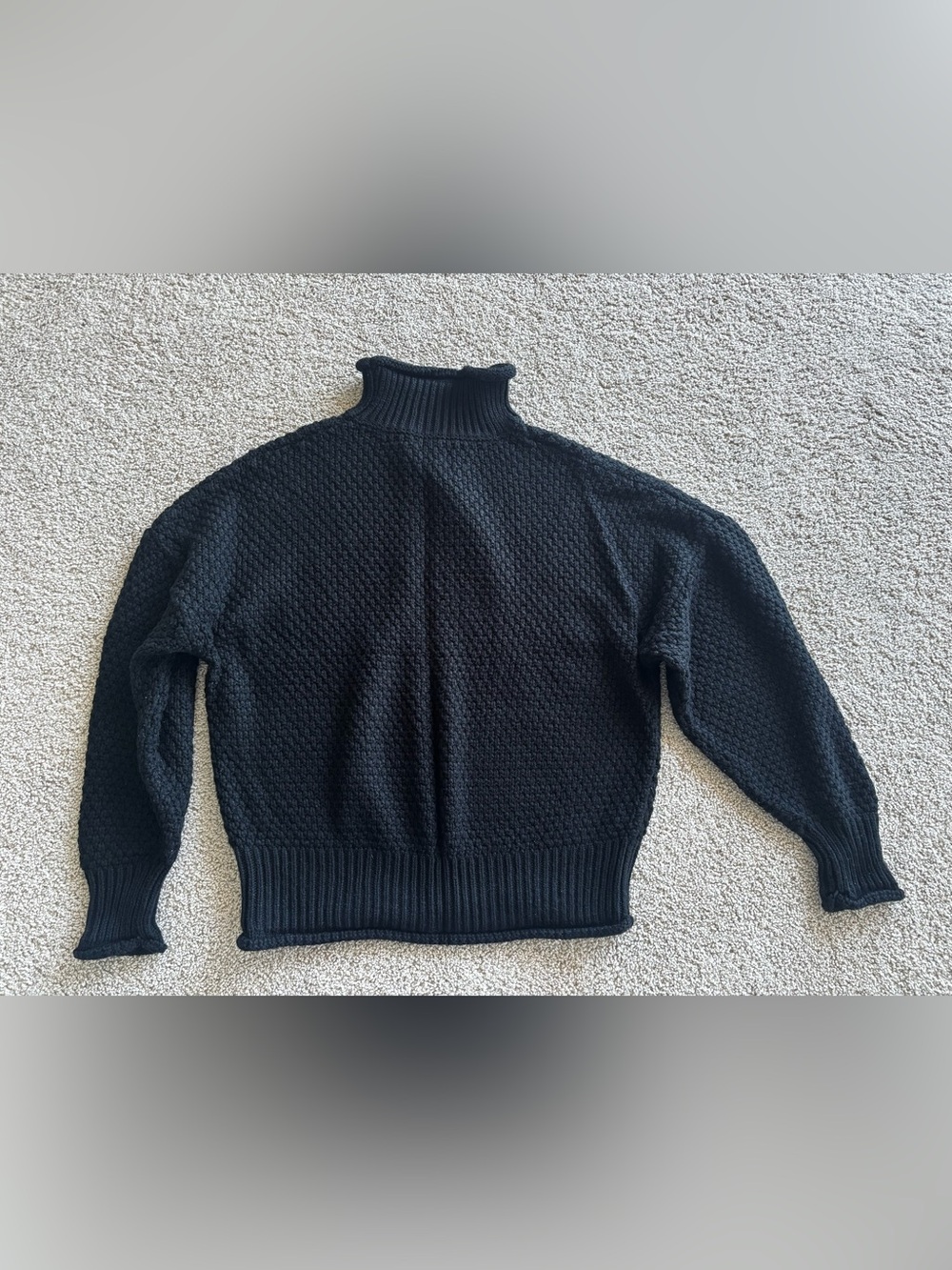 Black Turtleneck Textured Knit Sweater